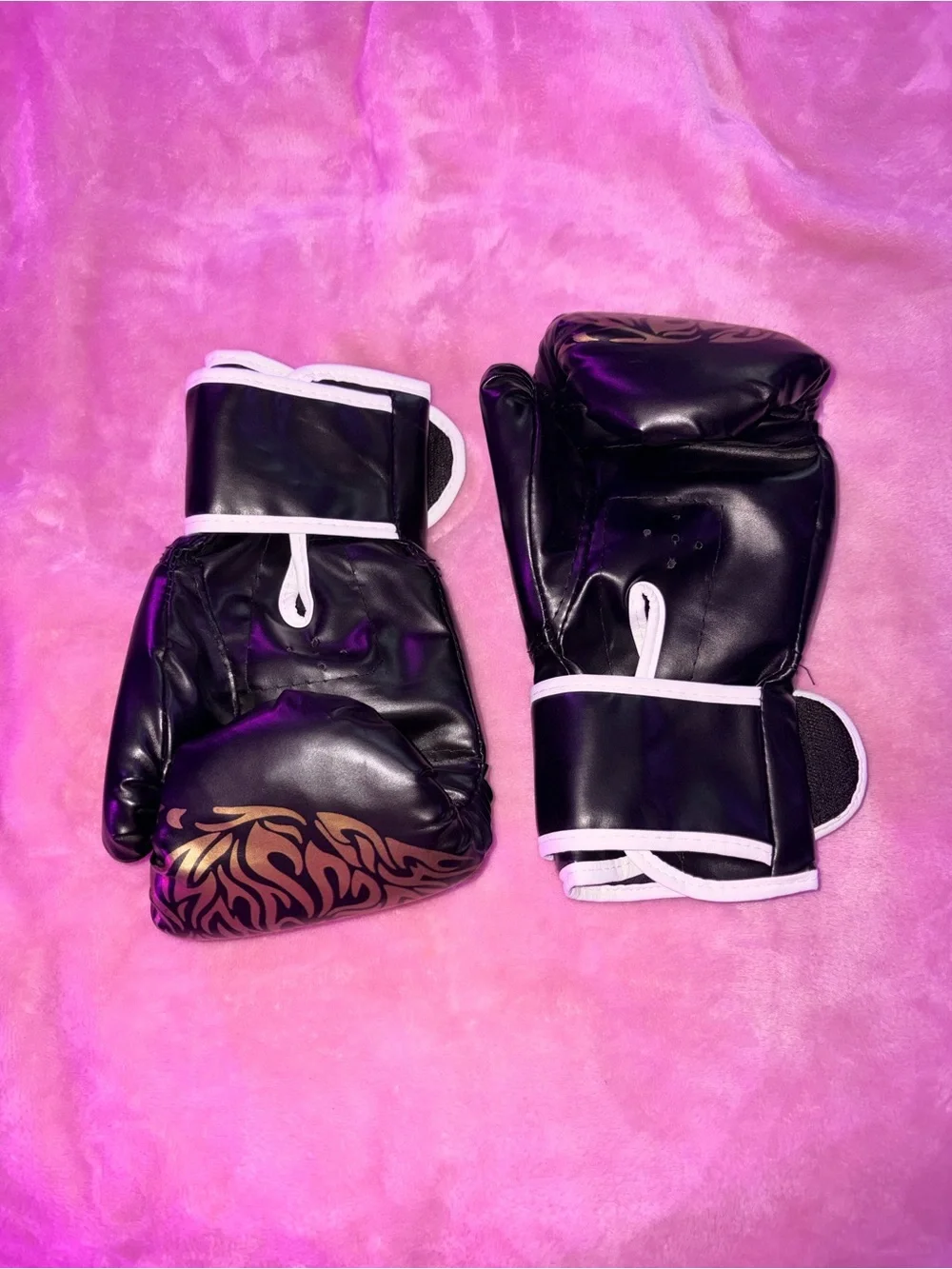 Black Boxing Gloves with Gold Tiger Graphic